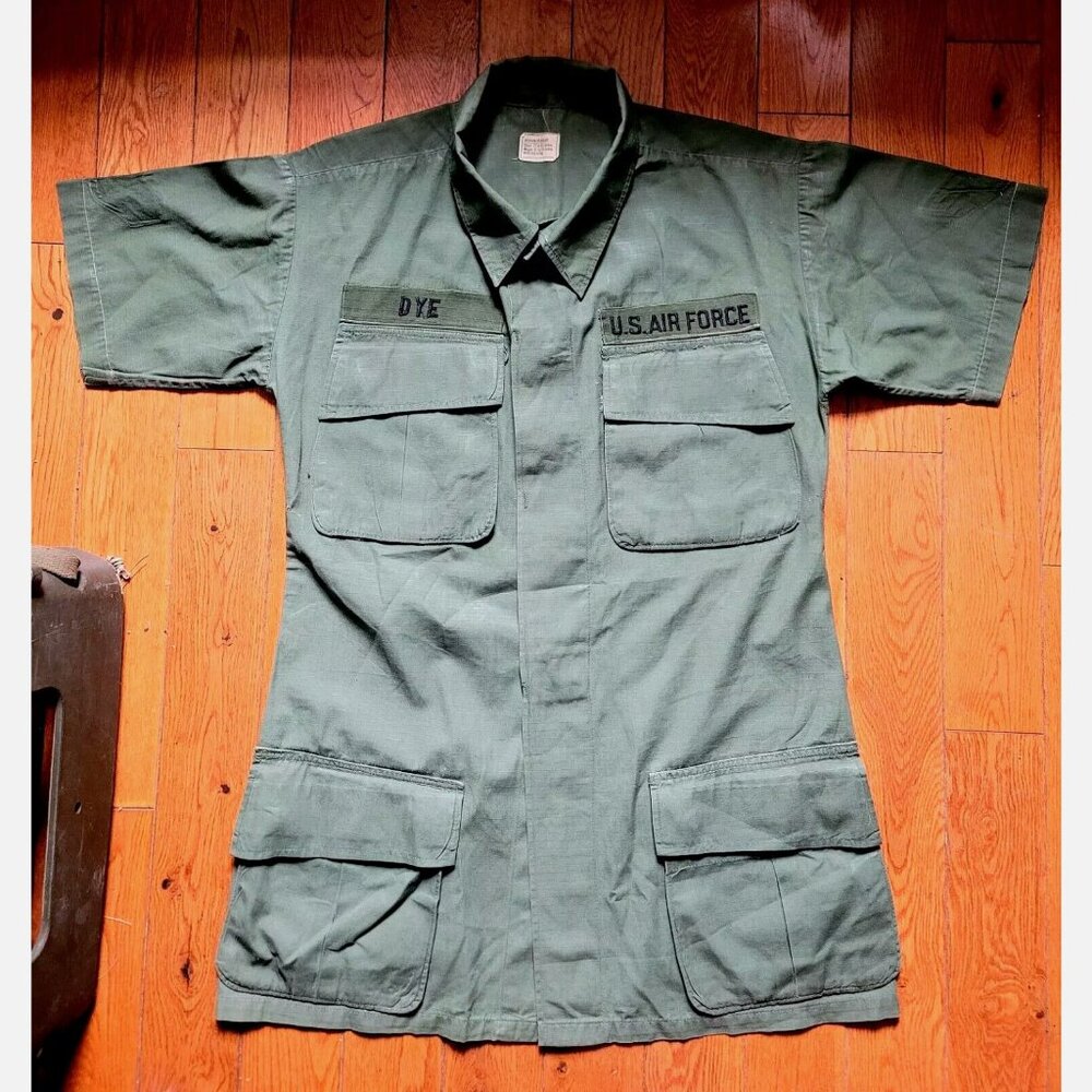 Vietnam 60s 1968 USAF Air Force Short Sleeve Poplin Jungle Fatigue Shirt Med R